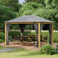 Rechteckiger Gartenpavillon mit Vorhängen und Polyester-Dach, 4 × 3 m – Aluminiumstruktur