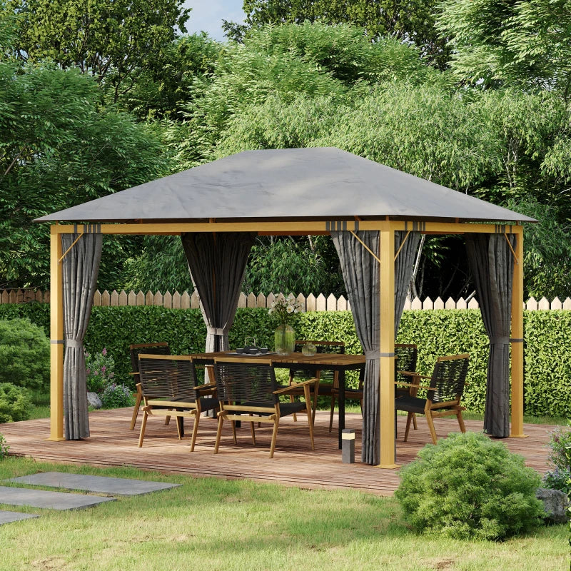 Rechteckiger Gartenpavillon mit Vorhängen und Polyester-Dach, 4 × 3 m – Aluminiumstruktur