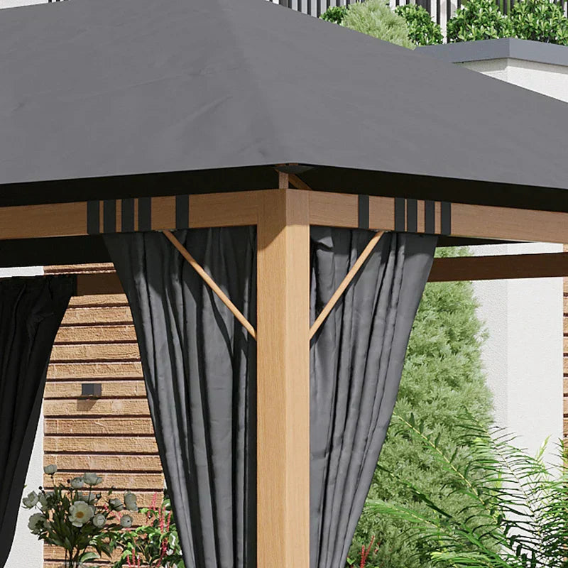 Rechteckiger Gartenpavillon mit Vorhängen und Polyester-Dach, 4 × 3 m – Aluminiumstruktur