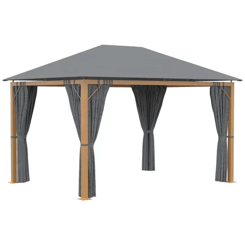 Rechteckiger Gartenpavillon mit Vorhängen und Polyester-Dach, 4 × 3 m – Aluminiumstruktur