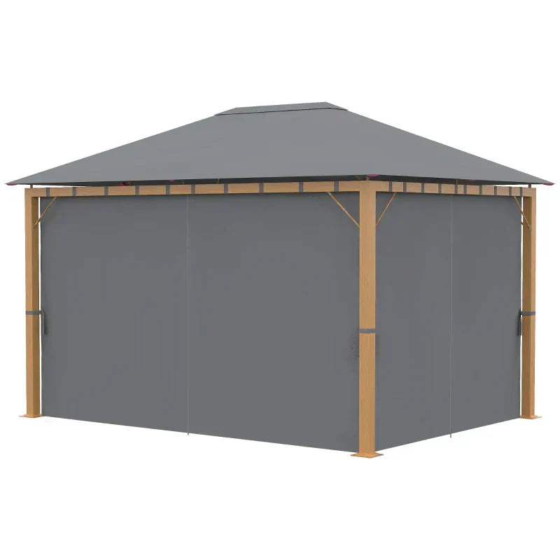 Rechteckiger Gartenpavillon mit Vorhängen und Polyester-Dach, 4 × 3 m – Aluminiumstruktur