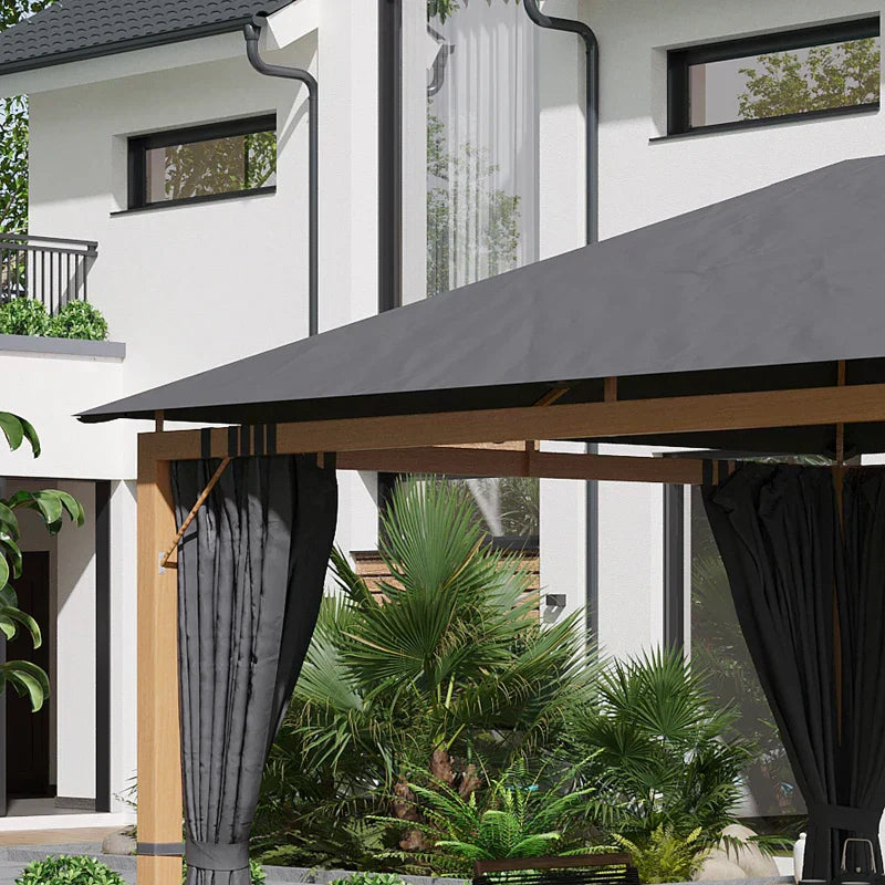 Rechteckiger Gartenpavillon mit Vorhängen und Polyester-Dach, 4 × 3 m – Aluminiumstruktur