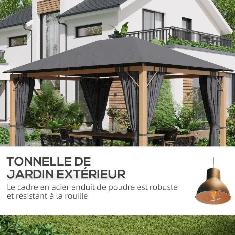 Rechteckiger Gartenpavillon mit Vorhängen und Polyester-Dach, 4 × 3 m – Aluminiumstruktur