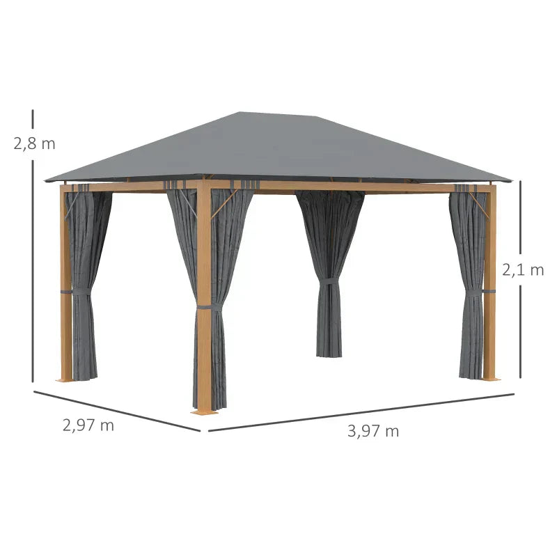 Rechteckiger Gartenpavillon mit Vorhängen und Polyester-Dach, 4 × 3 m – Aluminiumstruktur