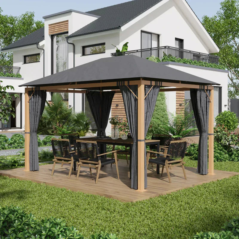 Rechteckiger Gartenpavillon mit Vorhängen und Polyester-Dach, 4 × 3 m – Aluminiumstruktur