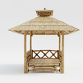 Gazebo bambou traditionnel inspiré de Bali avec plateforme surélevée, toiture étanche et circulation d’air naturelle intégrée