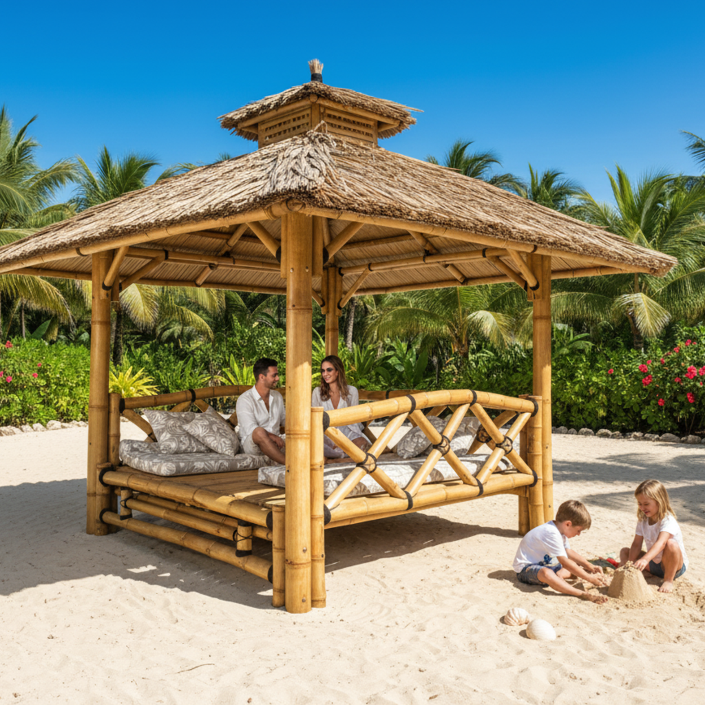 Bambus-Paillote mit erhöhtem Boden | Gazebo & Pergola
