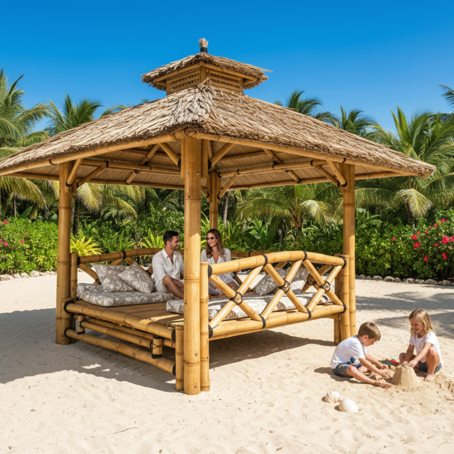 Bambus-Paillote mit erhöhtem Boden | Gazebo & Pergola