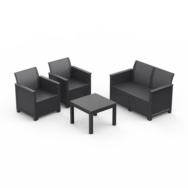 Garten-Lounge-Set Emma aus schwarzem Polypropylen, 4 Personen