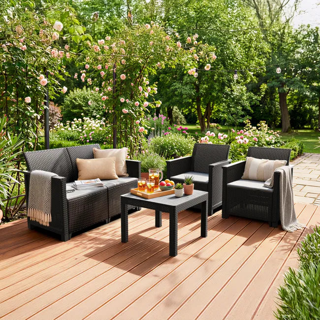 Garten-Lounge-Set Emma aus schwarzem Polypropylen, 4 Personen