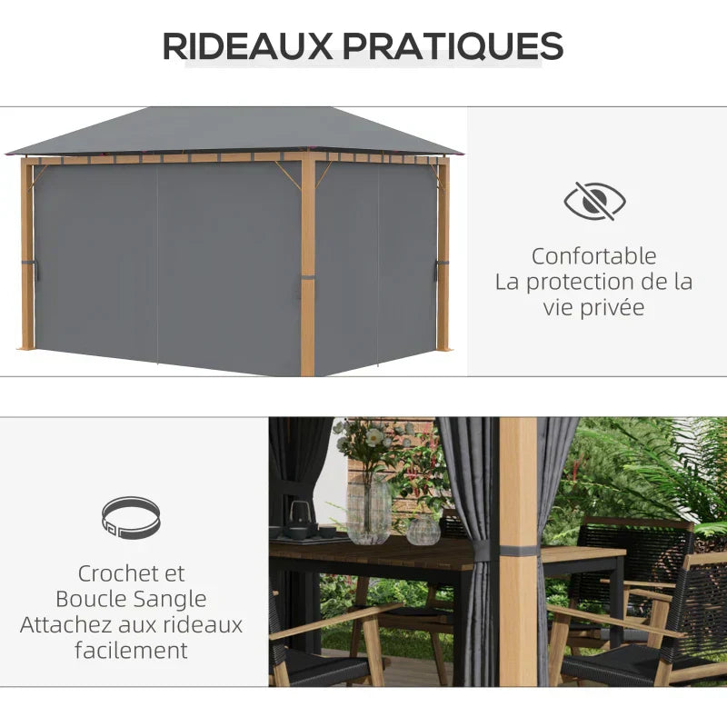 Rechteckiger Gartenpavillon mit Vorhängen und Polyester-Dach, 4 × 3 m – Aluminiumstruktur