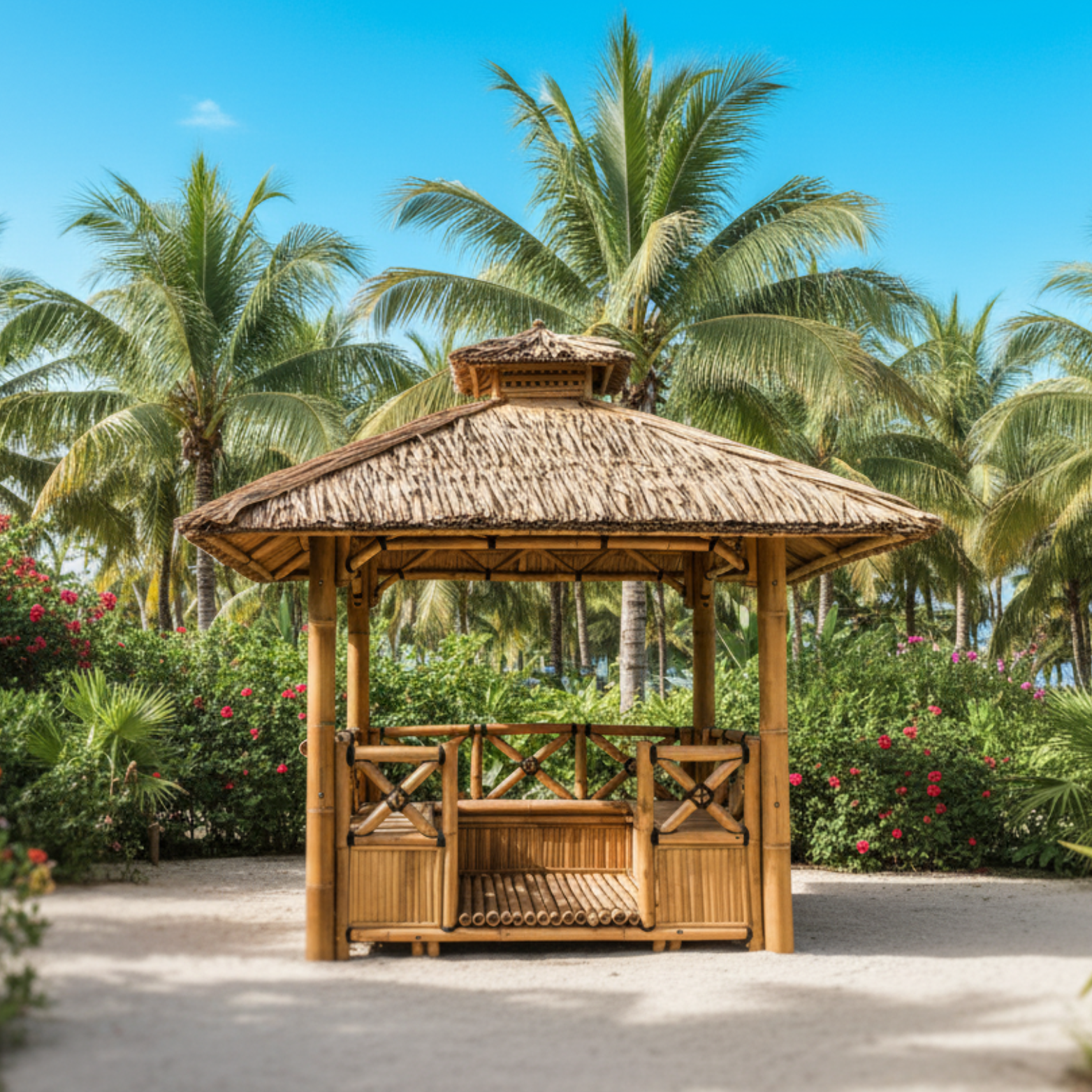 Bambus-Paillote mit Sitzbänken M1 | Gazebo & Pergola