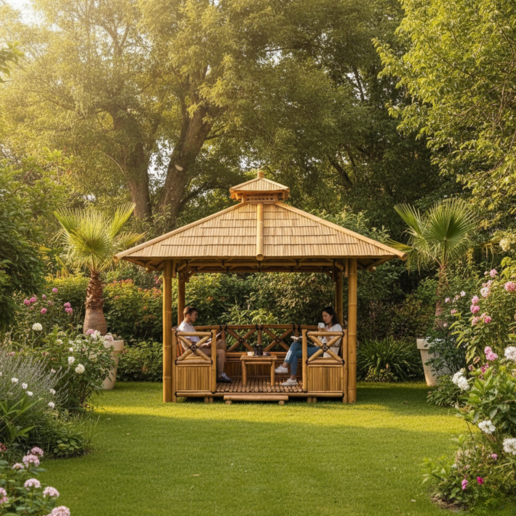 Bambus-Paillote mit Sitzbänken M1 | Gazebo & Pergola