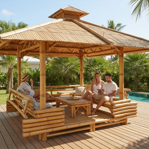 Bambus-Paillote mit Sitzbänken M2 | Gazebo & Pergola
