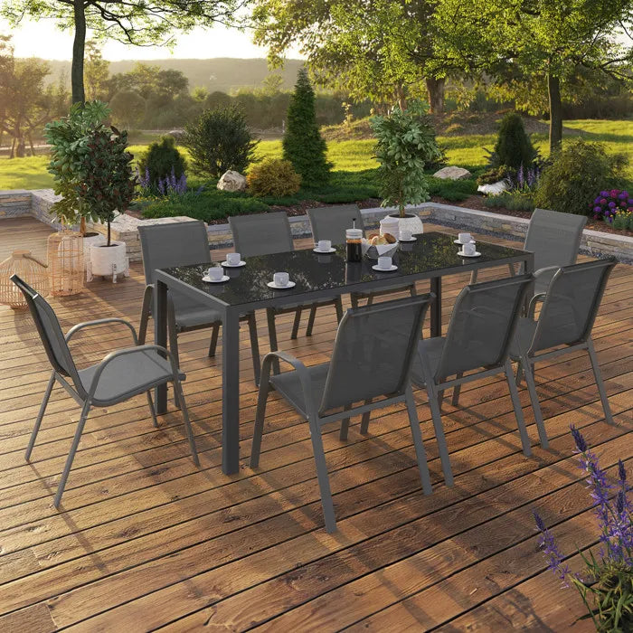 Gartenmöbel-Set MADRID – Tisch 190 cm und 8 stapelbare Stühle