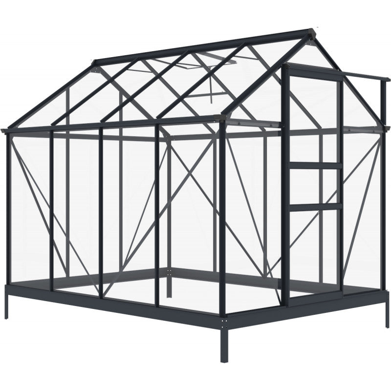 Garten-Gewächshaus RINCA – 4,57 m², Aluminium Anthrazit & 4 mm Sicherheitsglas