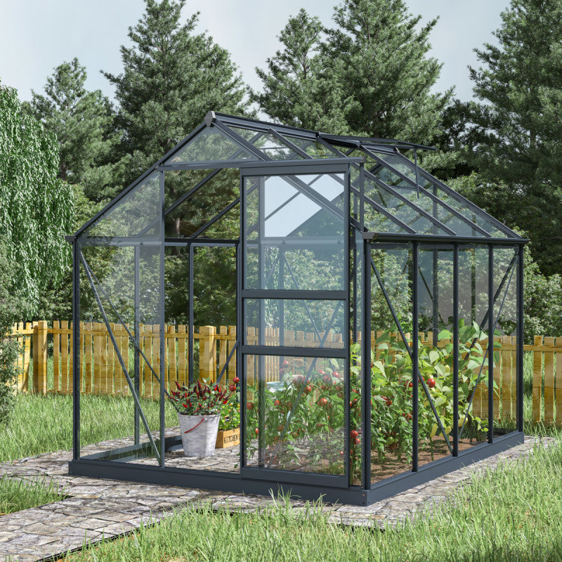 Garten-Gewächshaus RINCA – 4,57 m², Aluminium Anthrazit & 4 mm Sicherheitsglas