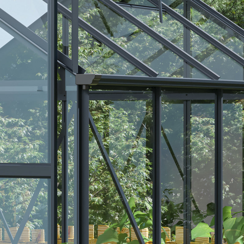 Garten-Gewächshaus RINCA – 4,57 m², Aluminium Anthrazit & 4 mm Sicherheitsglas