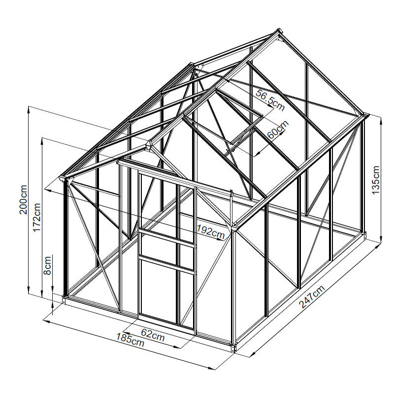 Garten-Gewächshaus RINCA – 4,57 m², Aluminium Anthrazit & 4 mm Sicherheitsglas