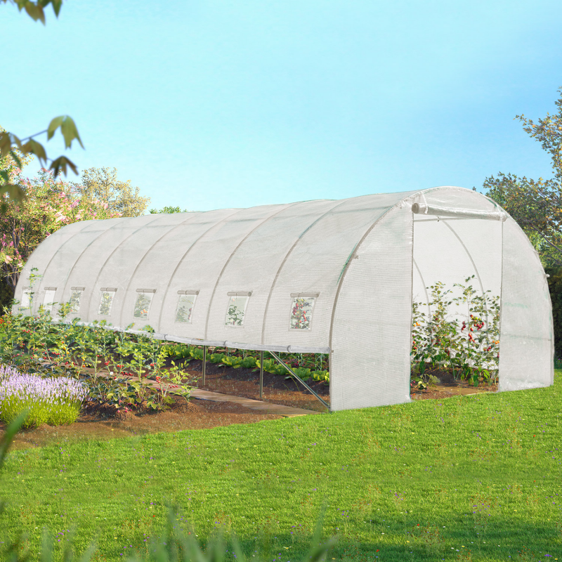 Garten-Foliengewächshaus VERA – 4 Jahreszeiten, 24 m² (8×3 m), Weiß