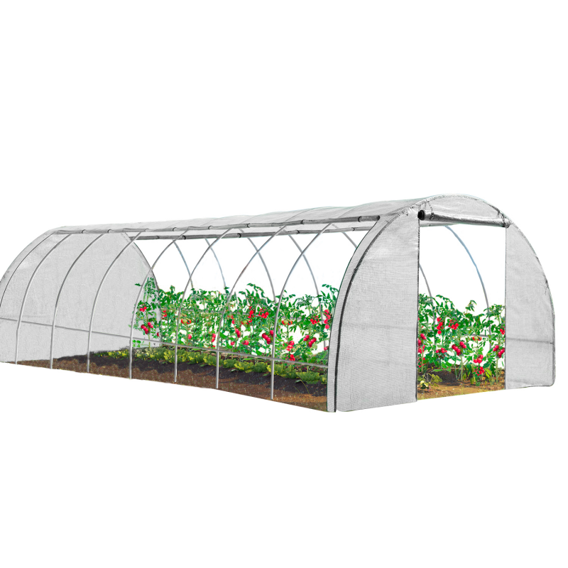 Garten-Foliengewächshaus VERA – 4 Jahreszeiten, 24 m² (8×3 m), Weiß
