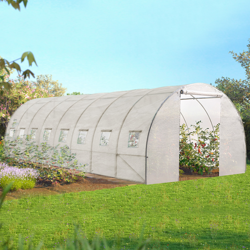 Garten-Foliengewächshaus VERA – 4 Jahreszeiten, 24 m² (8×3 m), Weiß