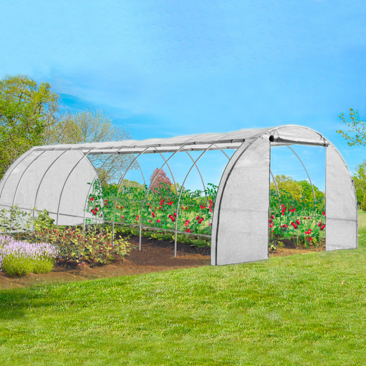 Garten-Foliengewächshaus VERA – 4 Jahreszeiten, 24 m² (8×3 m), Weiß
