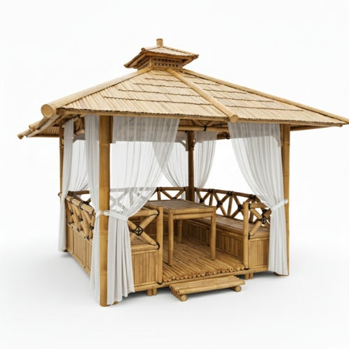 Bambus-Paillote mit Sitzbänken M1 | Gazebo & Pergola