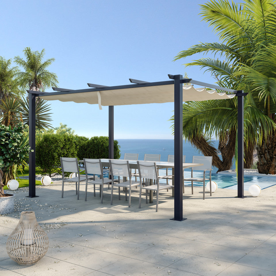 Pergola aus Aluminium, 3×4 m, mit ausziehbarem Schiebedach