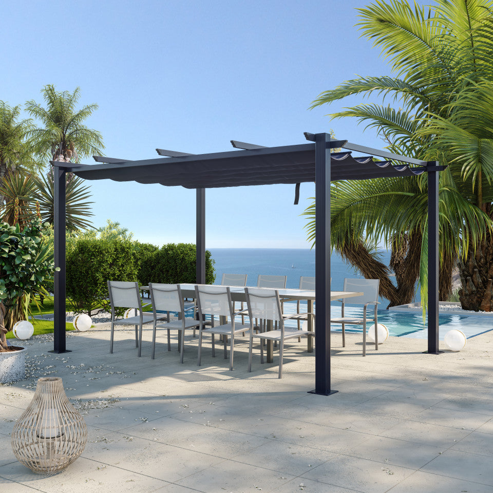 Pergola aus Aluminium, 3×4 m, mit ausziehbarem Schiebedach