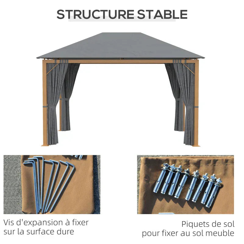 Rechteckiger Gartenpavillon mit Vorhängen und Polyester-Dach, 4 × 3 m – Aluminiumstruktur